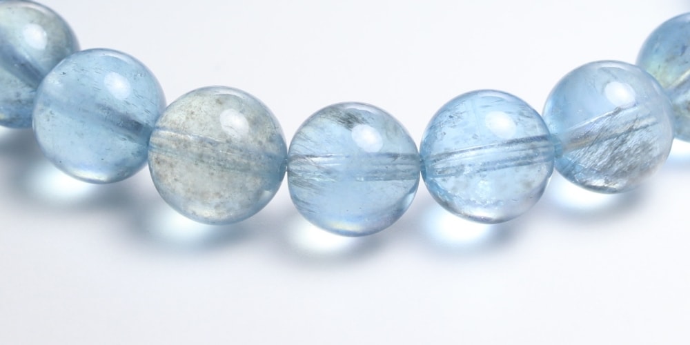 高品質++]モスアクアマリンブレスレット（約9.5mm玉・ブルー系