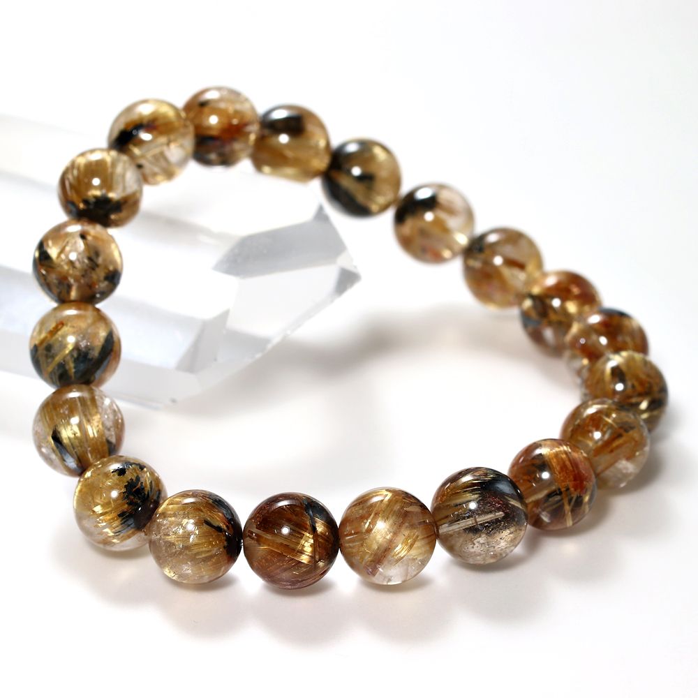 高品質++]太陽放射ルチルクォーツブレスレット（約9.5mm玉） - 埼玉県