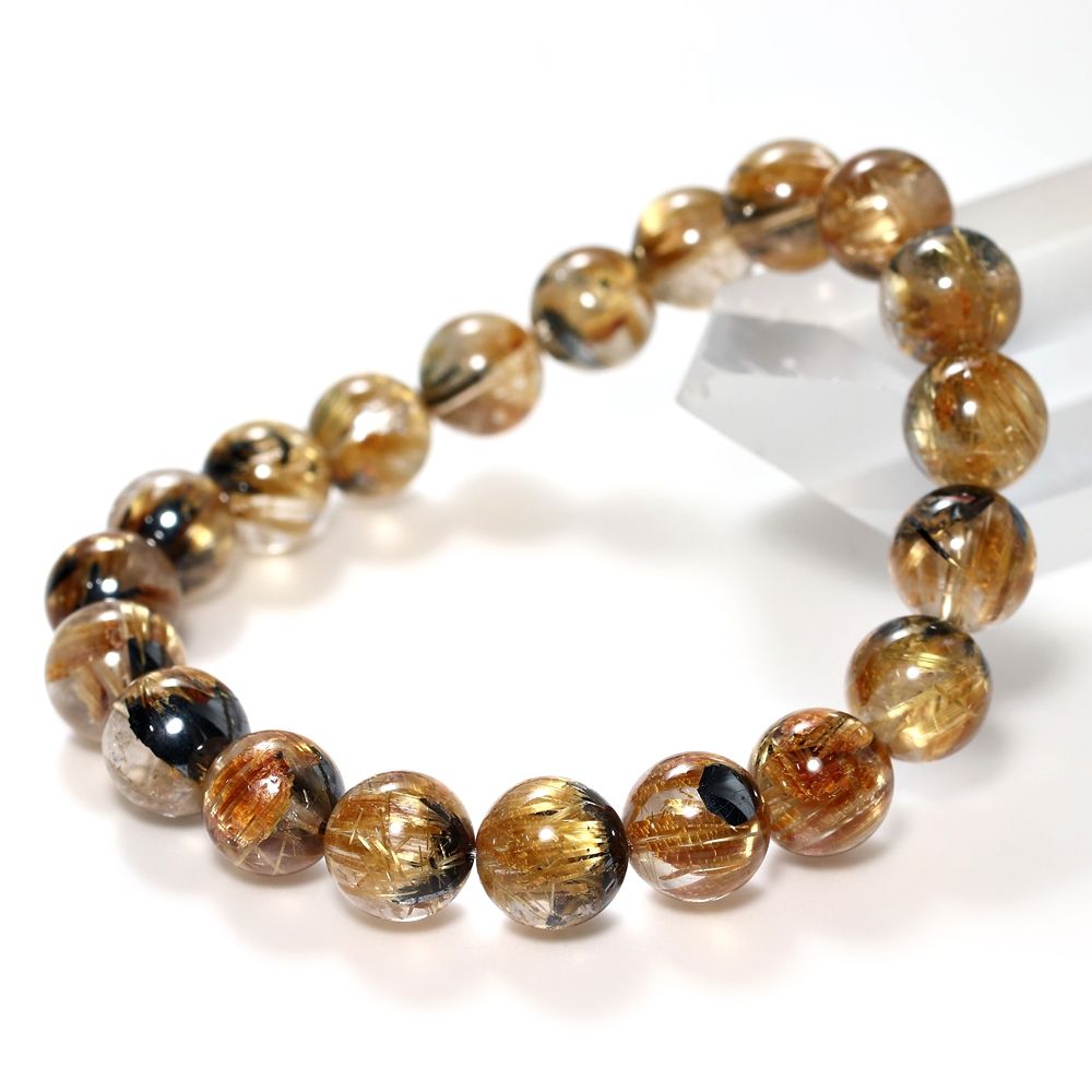 高品質++]太陽放射ルチルクォーツブレスレット（約9.5mm玉） - 埼玉県
