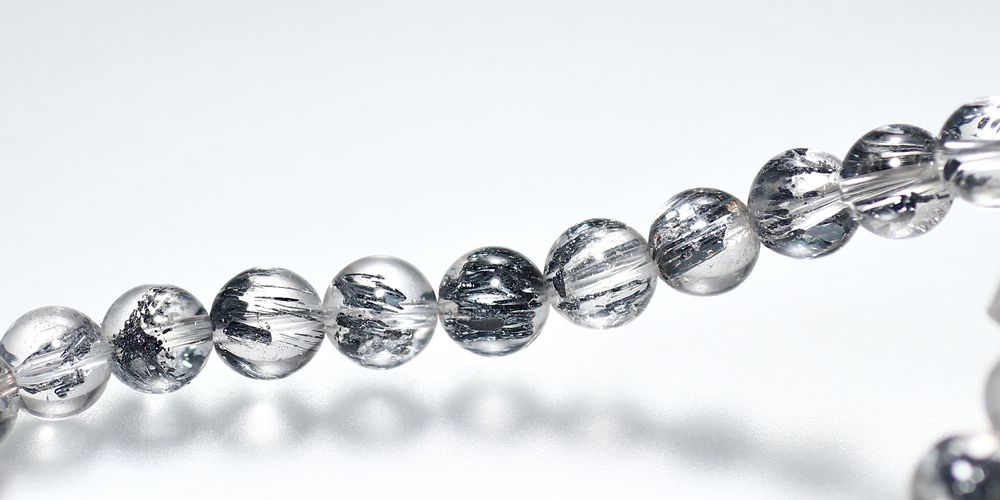 高品質++]スティブナイトインクォーツブレスレット（約7.5mm玉・ほぼ