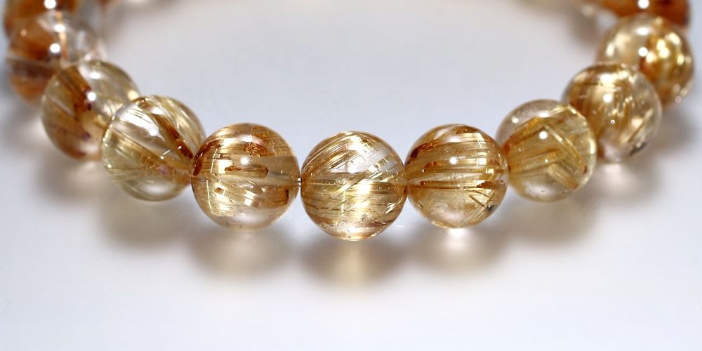 高品質++]タイチンゴールドルチルクォーツブレスレット（約10mm玉