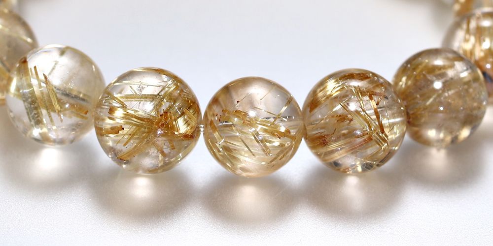 高品質+]タイチンゴールドルチルクォーツブレスレット（約12.5mm玉