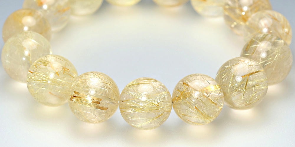 高品質]ゴールドルチルクォーツブレスレット（約14.5mm玉） - 埼玉県
