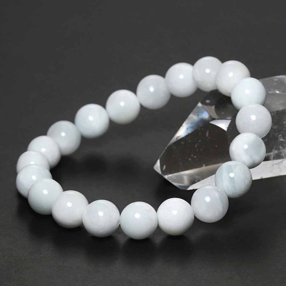 高品質]ホワイトアイスラリマーブレスレット（約10mm玉） - 埼玉県吉川