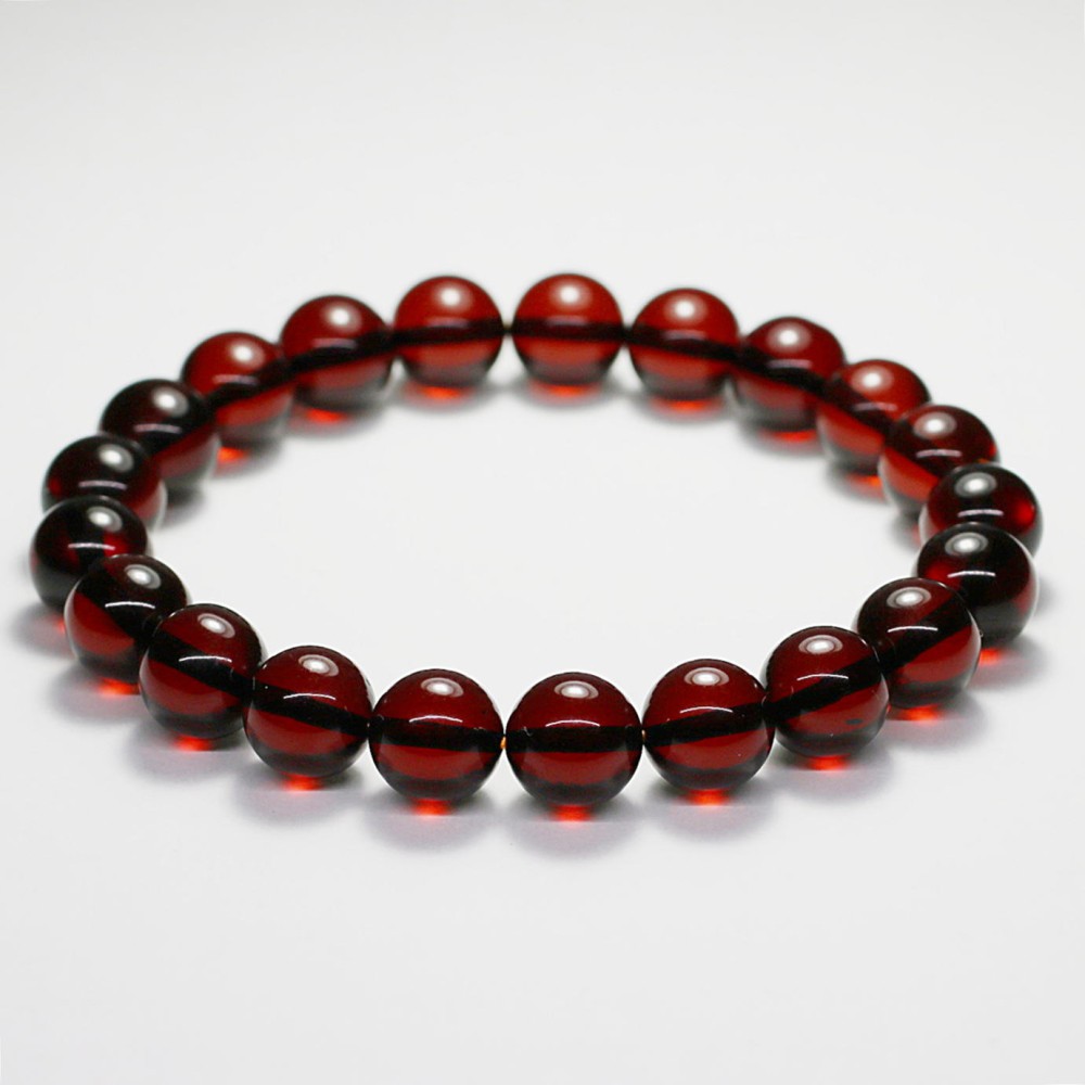 高品質]天然レッドアンバーブレスレット（約9.5mm玉・熱処理・鑑別書