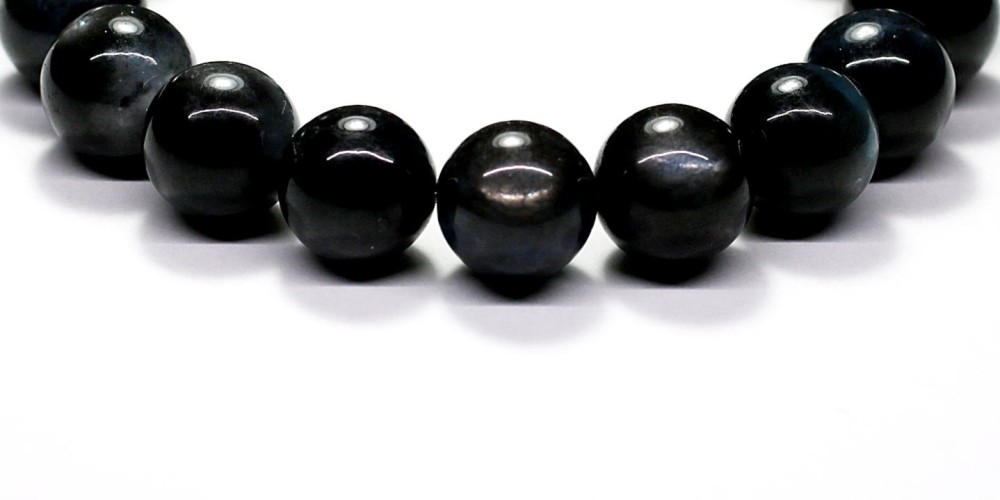 高品質++] ブラックアクアマリンブレスレット（約12.5mm玉・スター入り