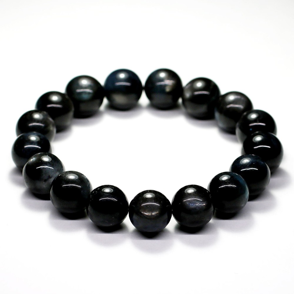 高品質++] ブラックアクアマリンブレスレット（約12.5mm玉・スター入り