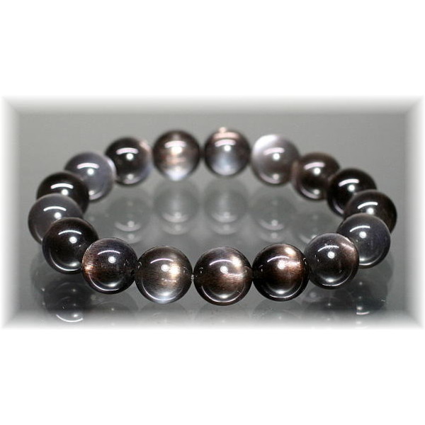 3A++]ブラックサンムーンストーンブレスレット（約13mm玉） - 埼玉県