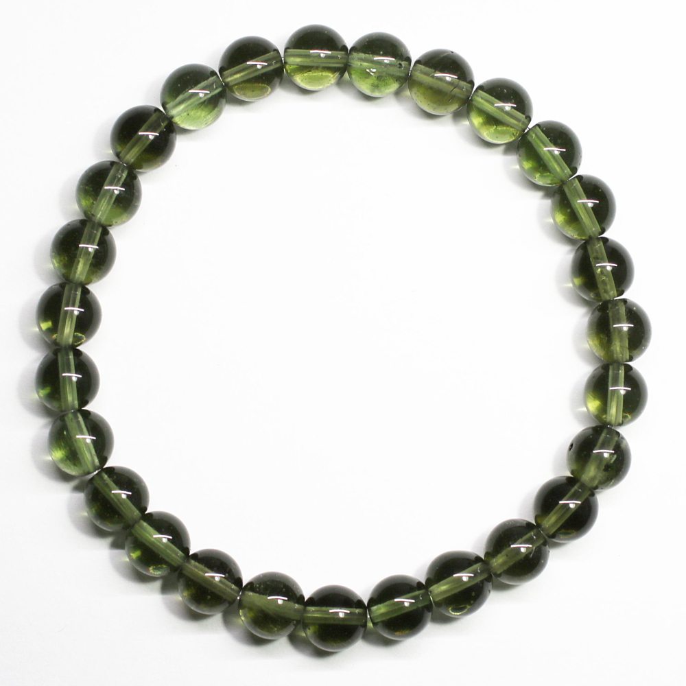 高品質++]天然モルダバイトブレスレット（約7mm玉・鑑別書付） - 埼玉