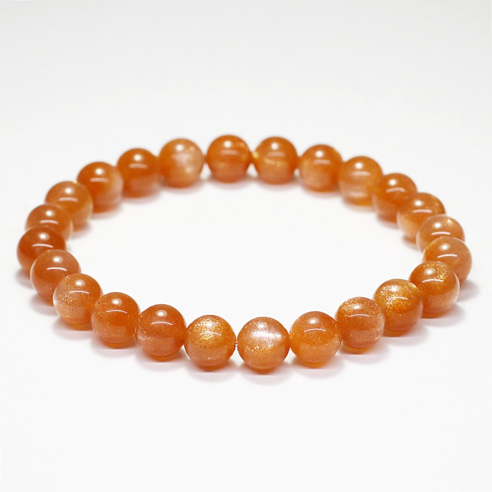 トップクォリティ]オレンジサンムーンストーンブレスレット（約7.5mm玉