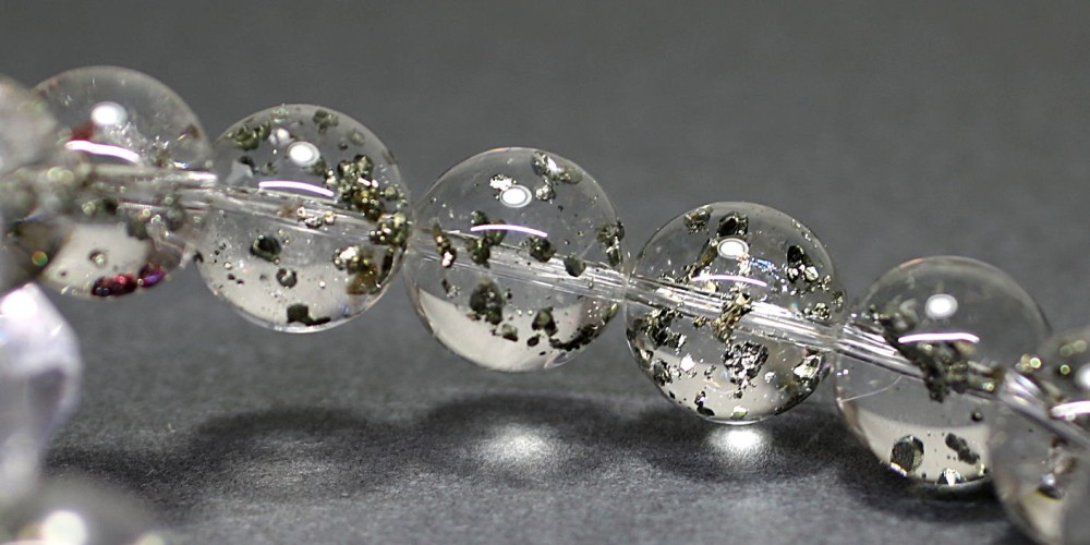 高品質++]パイライトインクォーツブレスレット/黄鉄鉱（約13.5mm玉