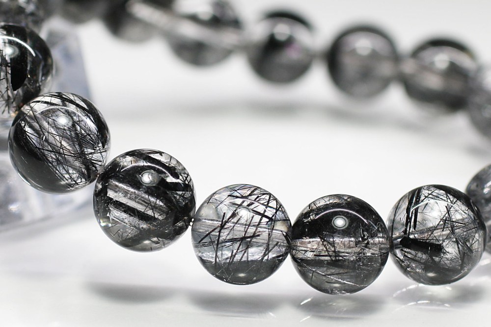 高品質]ブラックトルマリンインクォーツブレスレット（約11mm玉