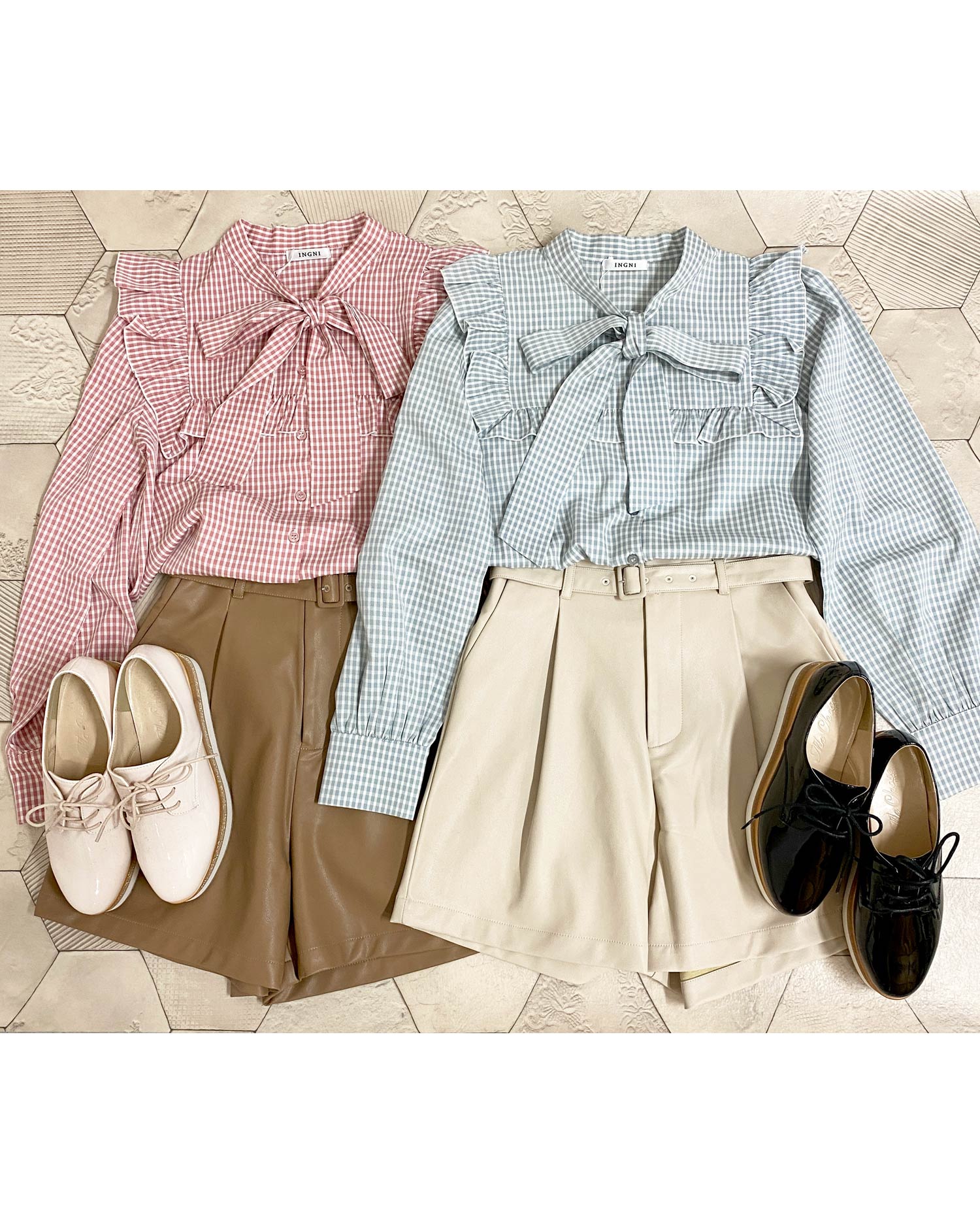 ギンガムチェックフリル付ボウタイブラウス｜INGNI(イング) 公式通販