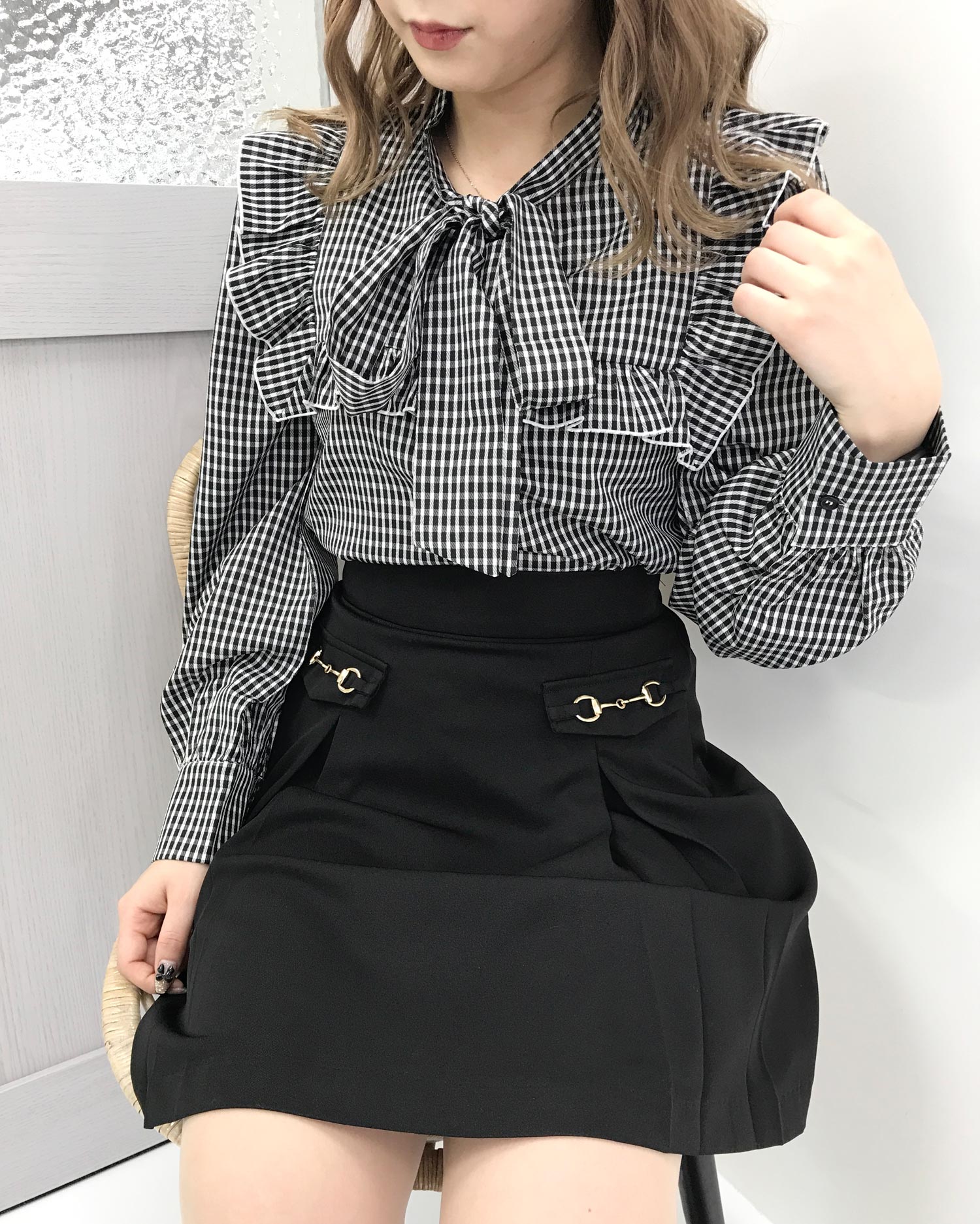 ギンガムチェックフリル付ボウタイブラウス｜INGNI(イング) 公式通販