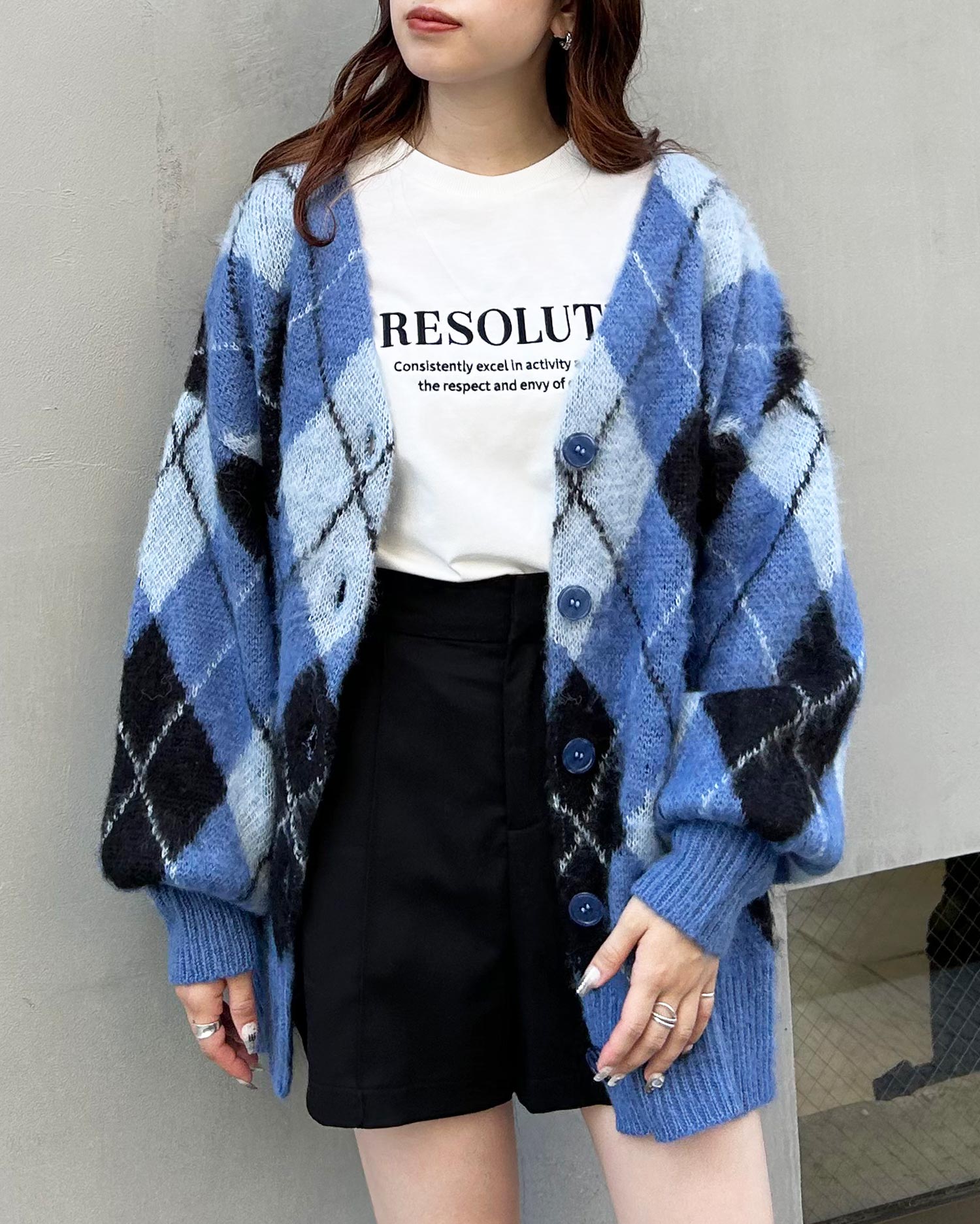 アーガイル柄シャギーニットカーディガン｜INGNI(イング) 公式通販