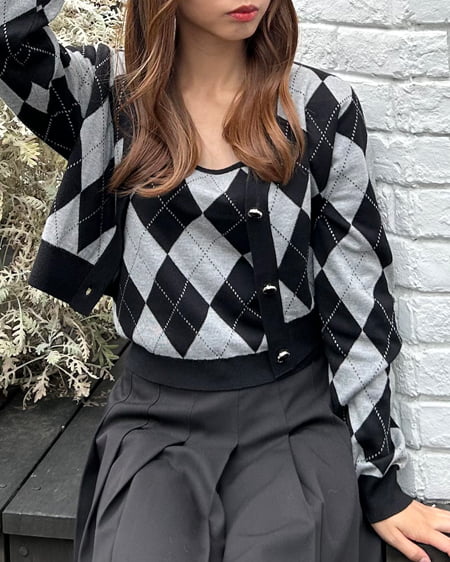 アーガイル柄ニットカーディガン＋キャミSET｜INGNI(イング) 公式通販