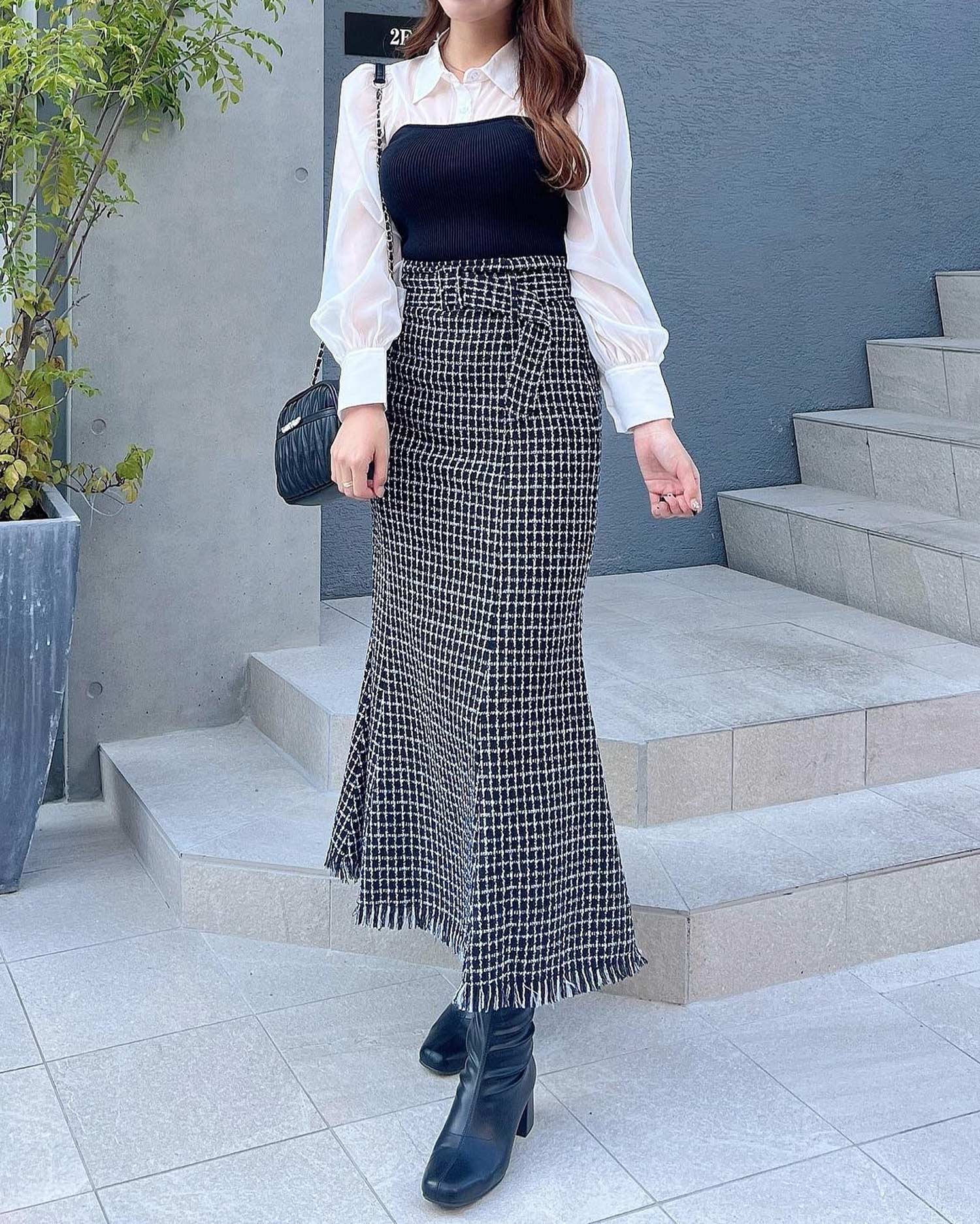 共ベルト付裾フリンジツイードマーメイドスカート｜INGNI(イング) 公式