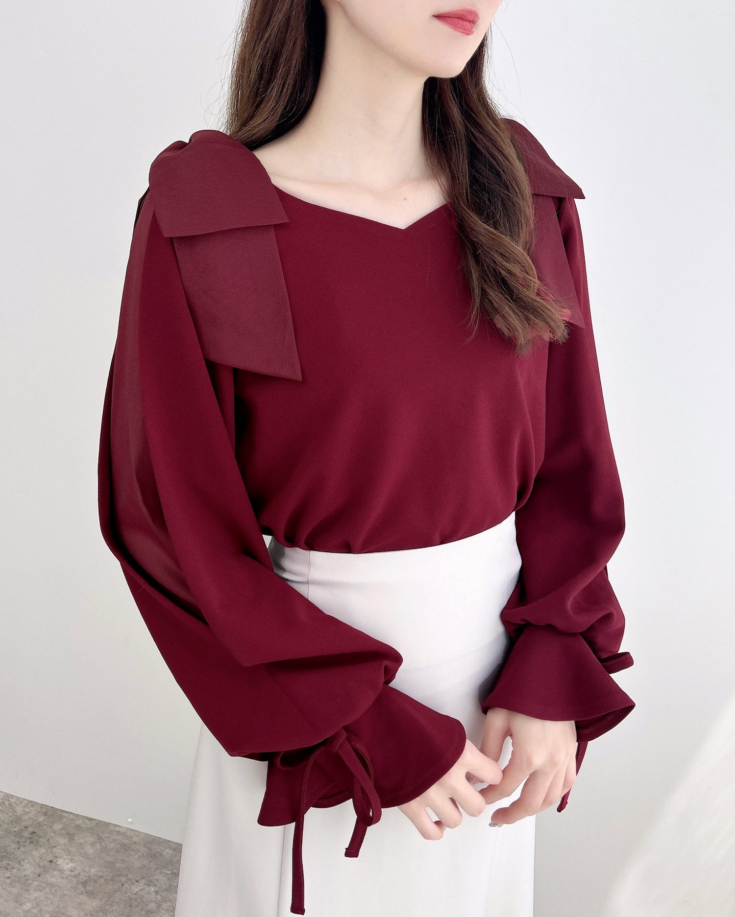 3／11 2時までの限定価格】【WEB限定】袖シアー＆リボントップス