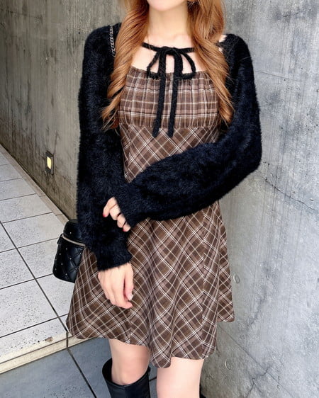 3／11 2時までの限定価格】【WEB限定】フェザーボレロニット＋チェック