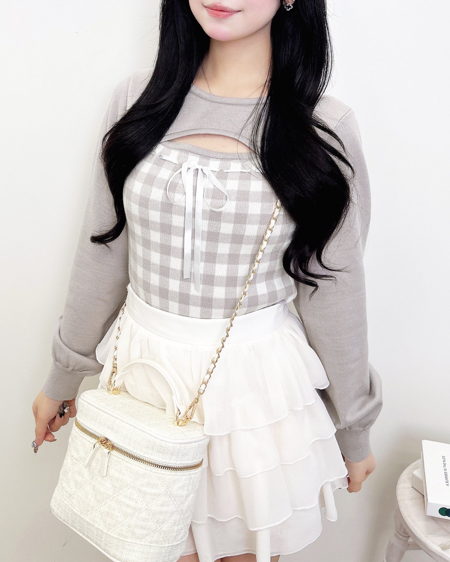 ボレロレイヤード風リボンギンガムチェックニット｜INGNI(イング) 公式