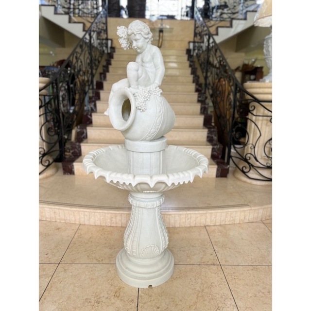 Garden Furniture / fountain / 噴水｜壺にのるエンジェル｜ホワイト