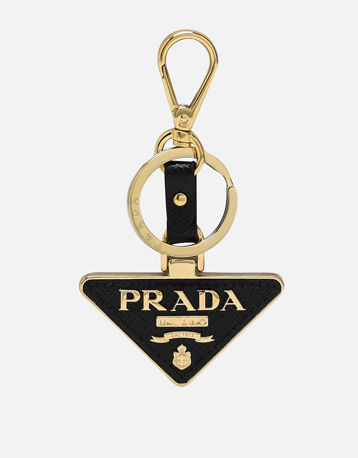 Prada サフィアーノレザー メタルロゴ トライアングル キーチェーン