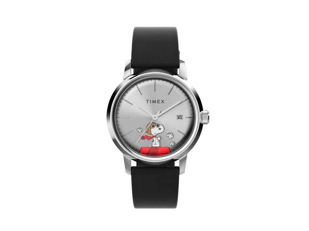 Timex Marlin Peanuts Snoopy Flying Ace Automatic Watch, Silver, 40
