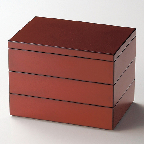 長角三段重 古代朱内黒 6寸 漆塗り (製造中止) 漆器の井助