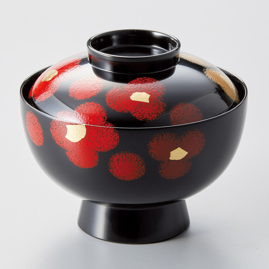雑煮椀 紅白華 総黒 漆塗り 12-01206 漆器の井助