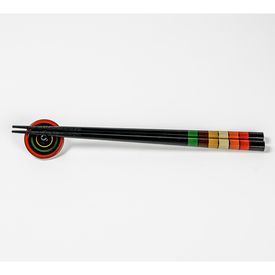 夫婦箸セット 独楽文様 コマ箸置付 赤・黒 FC3-7 漆器の井助