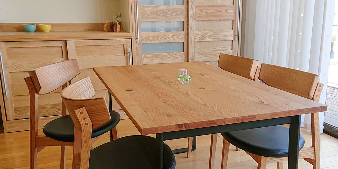 天然木タモ無垢材のダイニングテーブルセット』ナガノインテリア