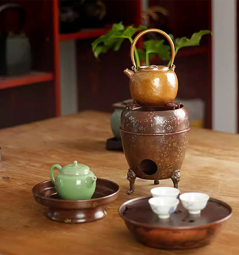 IwaiLoft 霊芝 銅 風炉 真鍮 ティーウォーマー 鉄瓶 急須 ティーポット