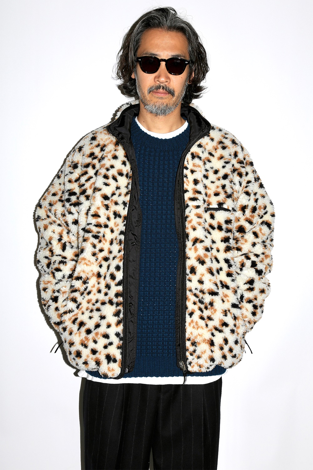 WACKO MARIA/REVERSIBLE LEOPARD BOA FLEECE JACKET（GRAY