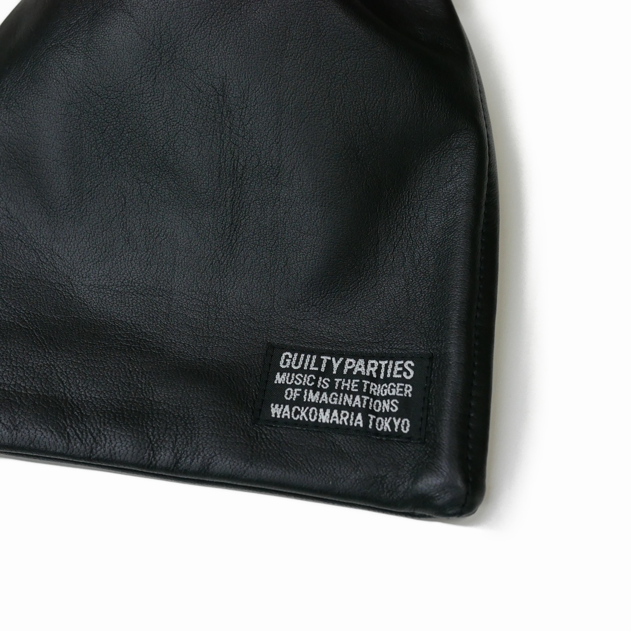 WACKO MARIA/SHEEP LEATHER DRAWSTRING BAG（BLACK）［レザードロー