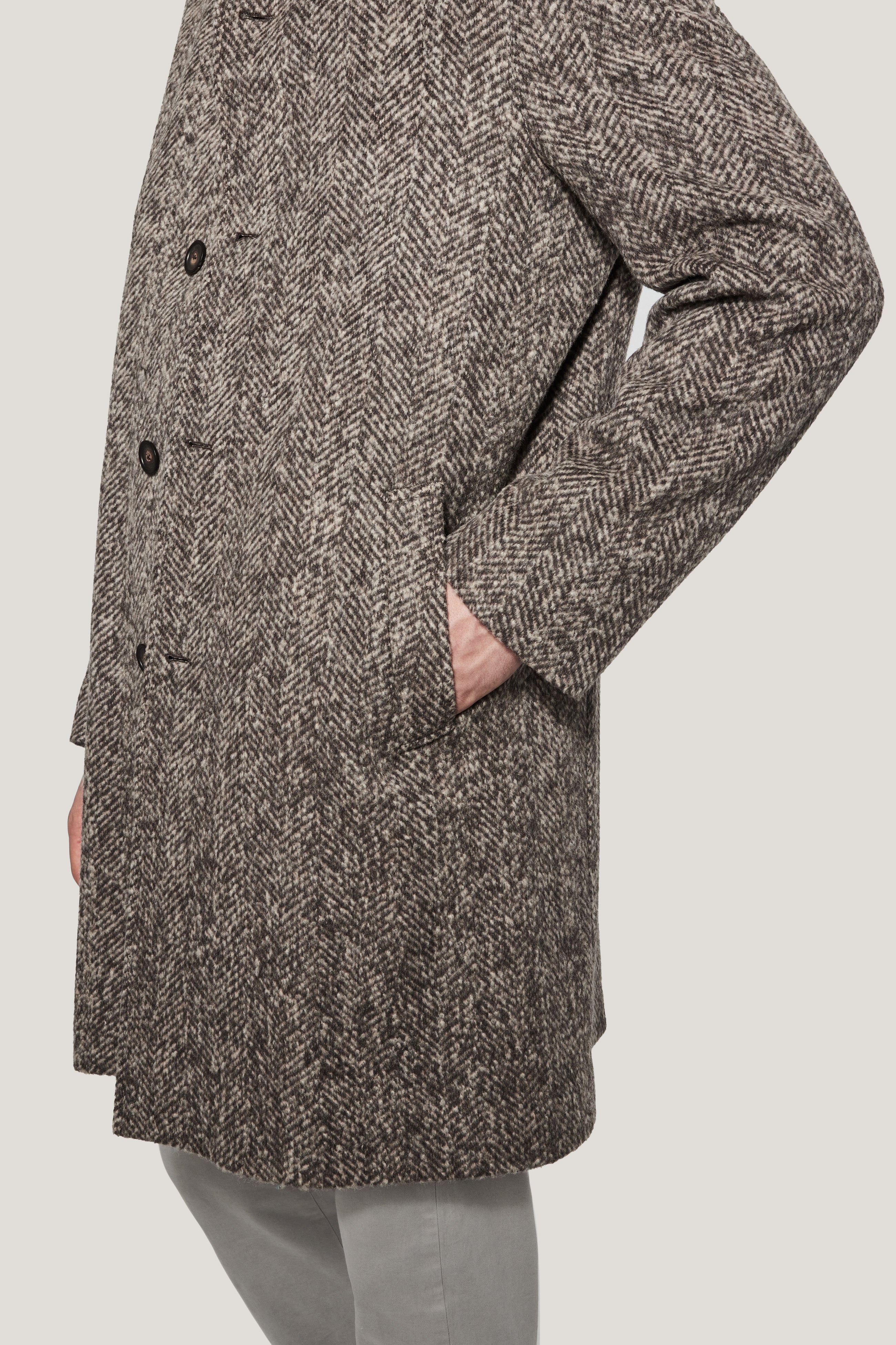 Light Brown Herringbone Coat - Wool, Alpaca, and Cashmere Blend