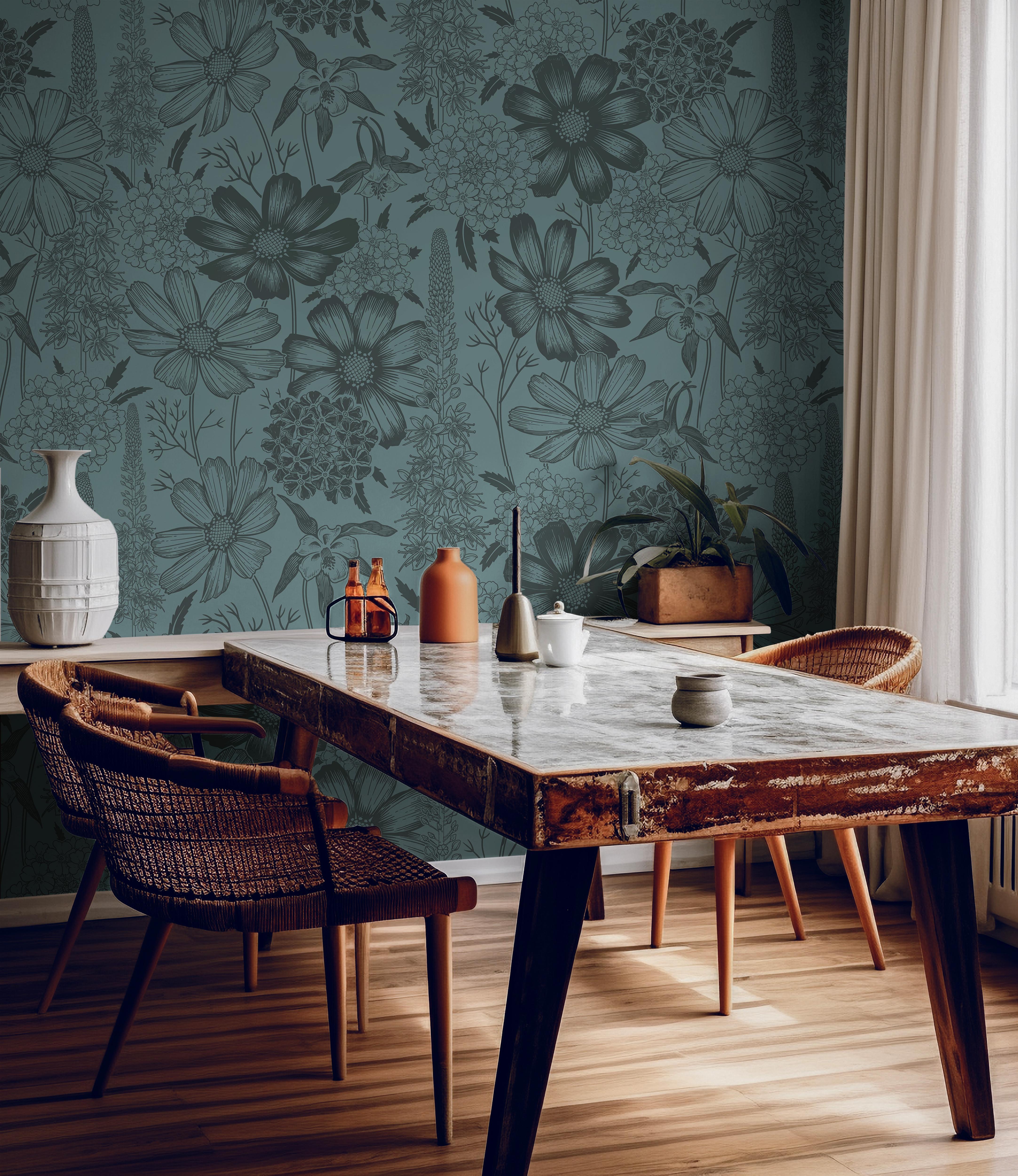 Earthy Elegance | Two-Toned Floral Removable Wallpaper for