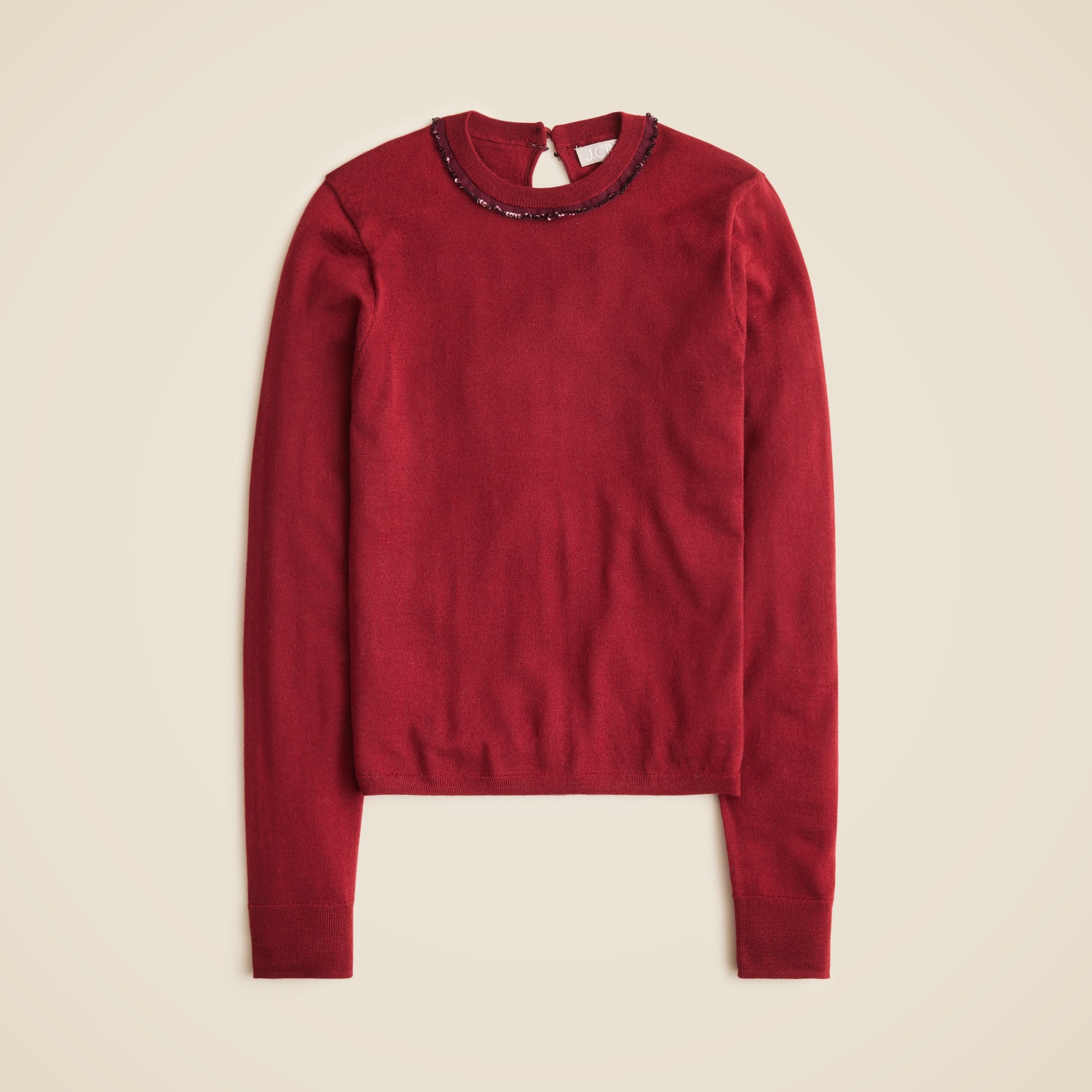 Carolyn Embellished Fitted Crewneck Sweater In Merino Wool For