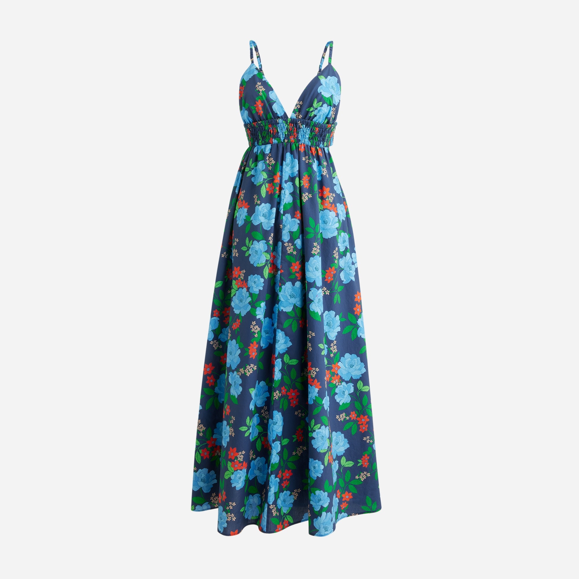 Smocked-waist Cover-up Dress In Blue Peony Print For Women | J.Crew