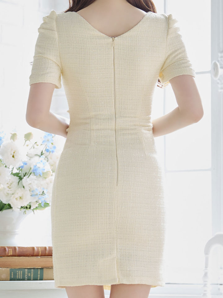 SALE!ツイードフリンジフロントボタンタイトミニドレス/キャバドレス