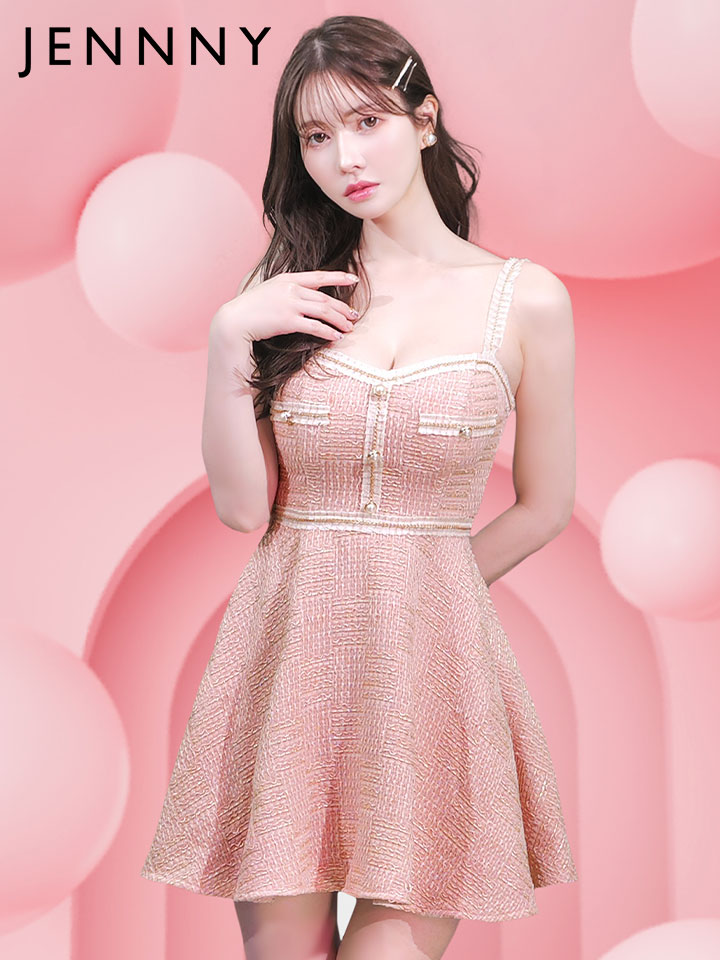 JENNNY】フレアキャミソールドレス/ツイード/レース/谷間見せ/背中見せ