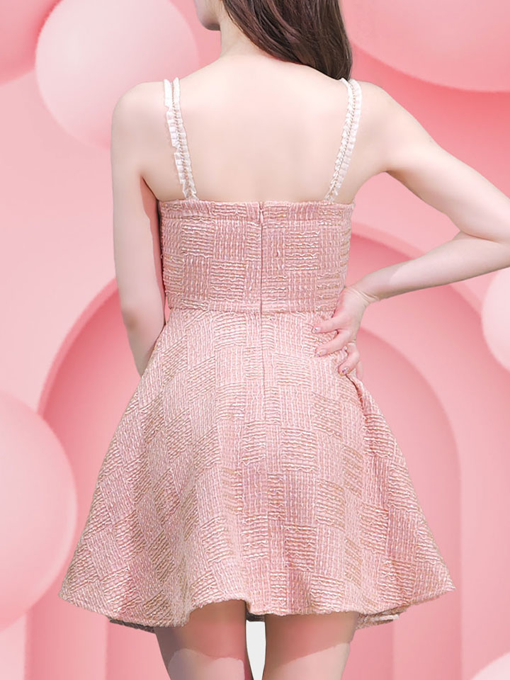 JENNNY】フレアキャミソールドレス/ツイード/レース/谷間見せ/背中見せ