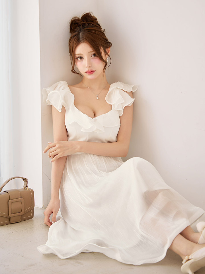 sifeel/シフィール】フリルショルダーミディアムワンピースドレス