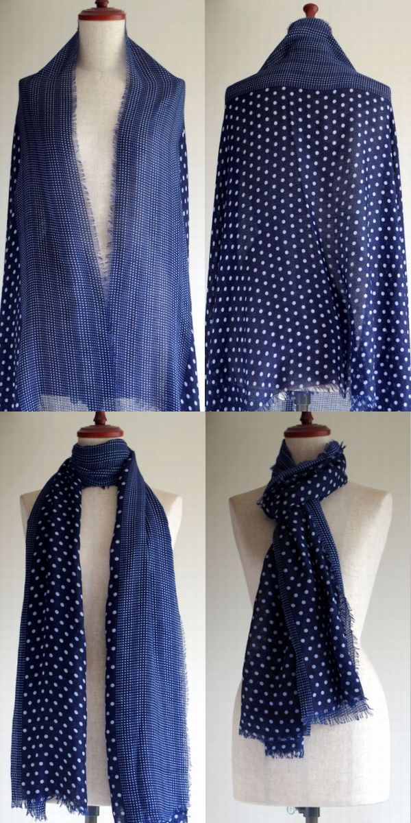 大判 ストール】水玉 大・小のドット柄の大判ストール/ネイビー