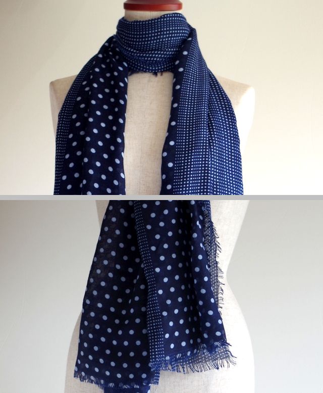 大判 ストール】水玉 大・小のドット柄の大判ストール/ネイビー