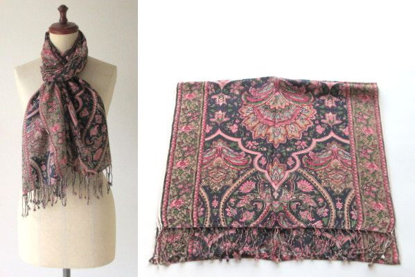 コットンタッチ ストール 大判 スカーフ マフラー 花 植物 秋 秋物