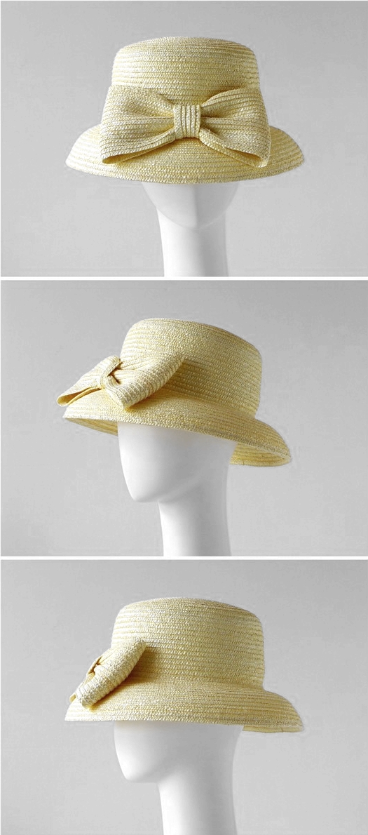 GREVI グレヴィ帽子】前 リボン 麦わら帽子 ストローハット UVカット