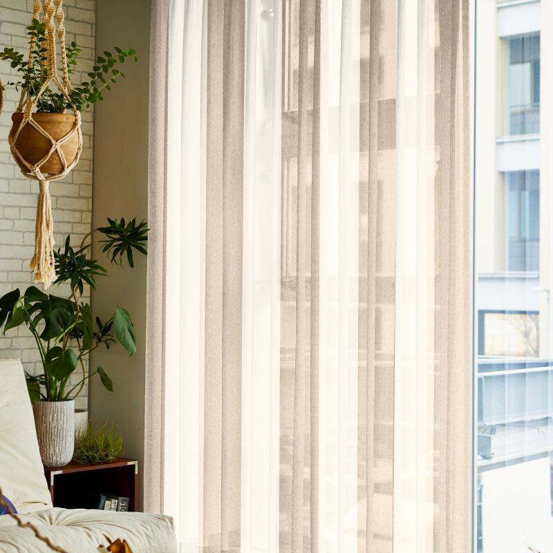 ダブルカラーストライプ カフェカーテン JD-12178 ブラウン ｜ジャスト