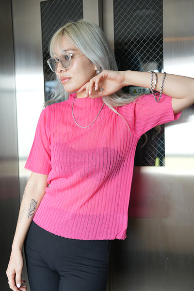 シアーニットリブトップス Pink – ODORATA official