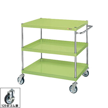 CSP-7583L サカエ CSパールワゴン軽量3段 W750 H880 ゴム車 グリーンの