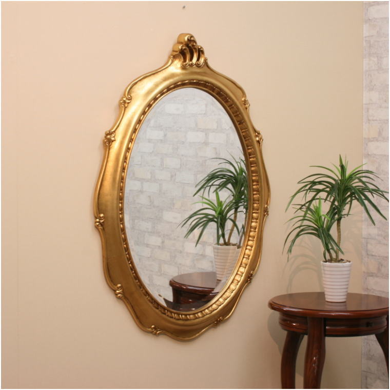 鏡 ミラー fa1674go イタリア製 アンティークゴールド仕上げのオーバル